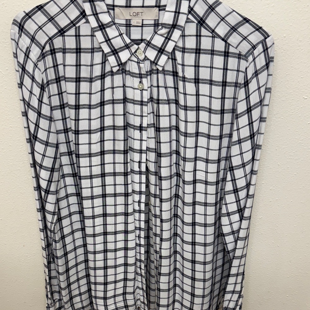 LOFT Monochrome Checkered Blouse